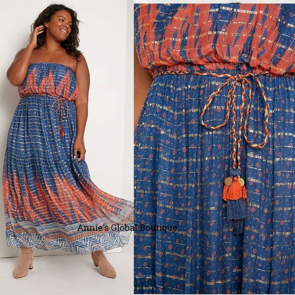 RARE NWT ANTHROPOLOGIE Nora Tasseled Maxi Dress - Picture 13 of 14